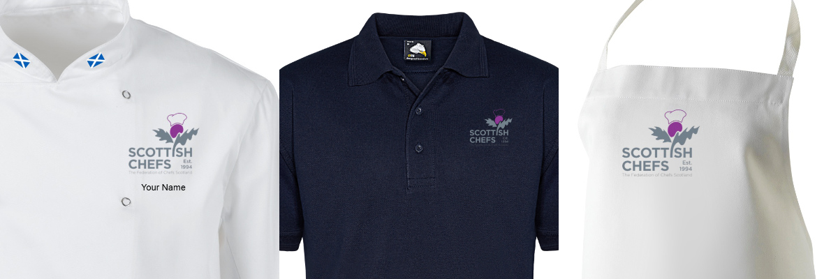 Scottish Chefs Embroidered Jackets, Leisurewear and Aprons are now available.